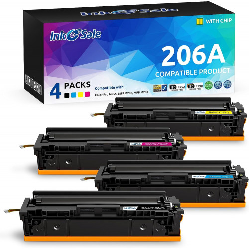 INK E-SALE Replacement for HP 206A Color Toner Cartridges 4 Packs (With Chip)